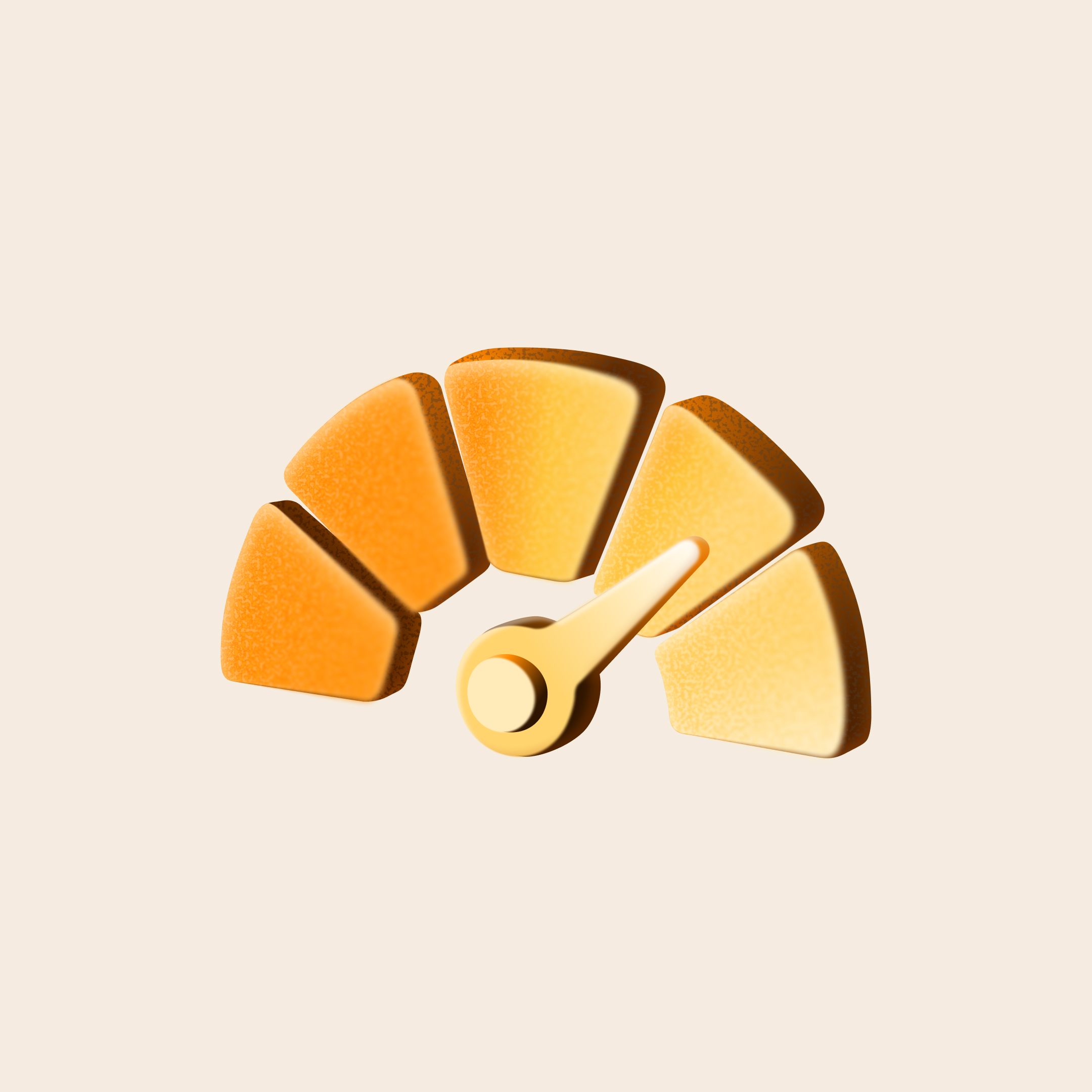 Ein 3D-Tacho-Symbol in Orange- und Gelbtönen